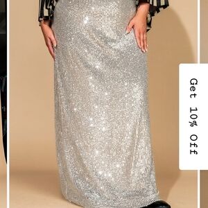 Elegant Silver Sequin Maxi Skirt